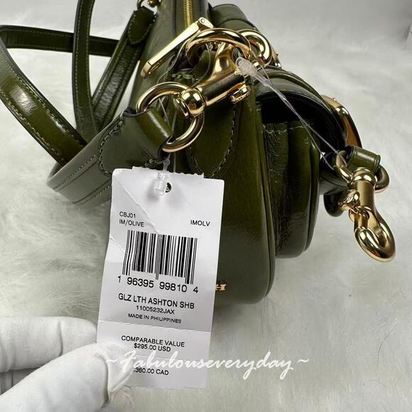 Coach Ashton Bag Shoulder/Crossbody In Glazed Leather/Gold/Olive CBJ01 NWT - Picture 5 of 9